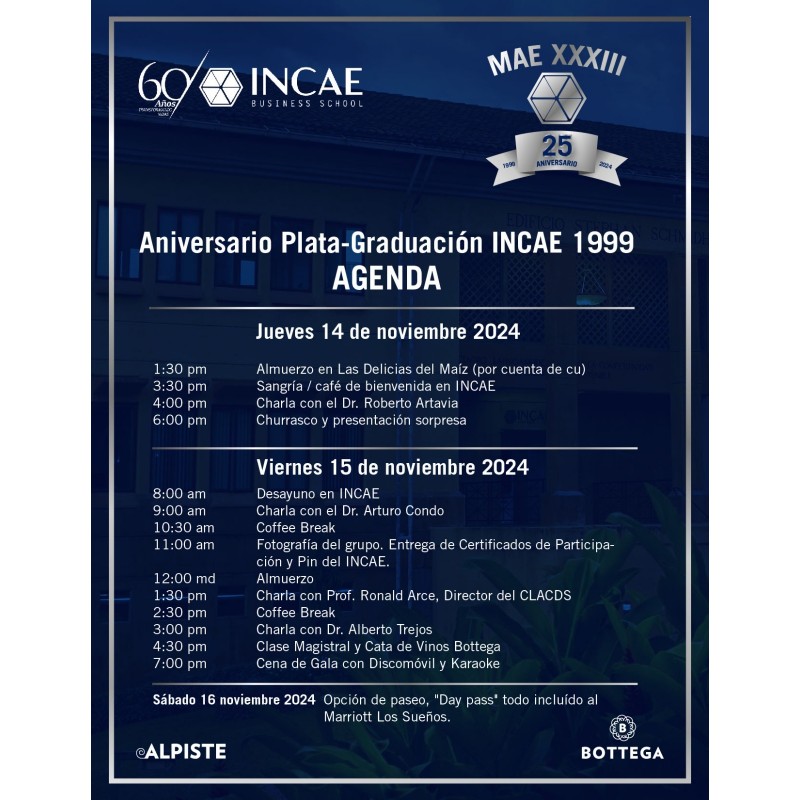 Paquete Aniversario 25 MAE 33 (Actividades en INCAE)